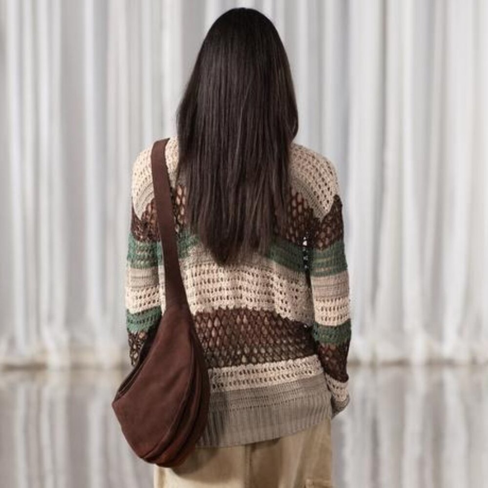 NWT BEIGE GREEN MULTICOLOR BEADED CROCHET OVERSIZED KNIT SWEATER LIMITED EDITION - Picture 4 of 10